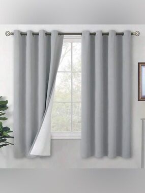 2 Panels 52Wx63L Grey Blackout Grommet Curtains